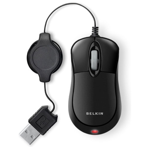 Mouse Ratn mini ptico Belkin con cable retrctil